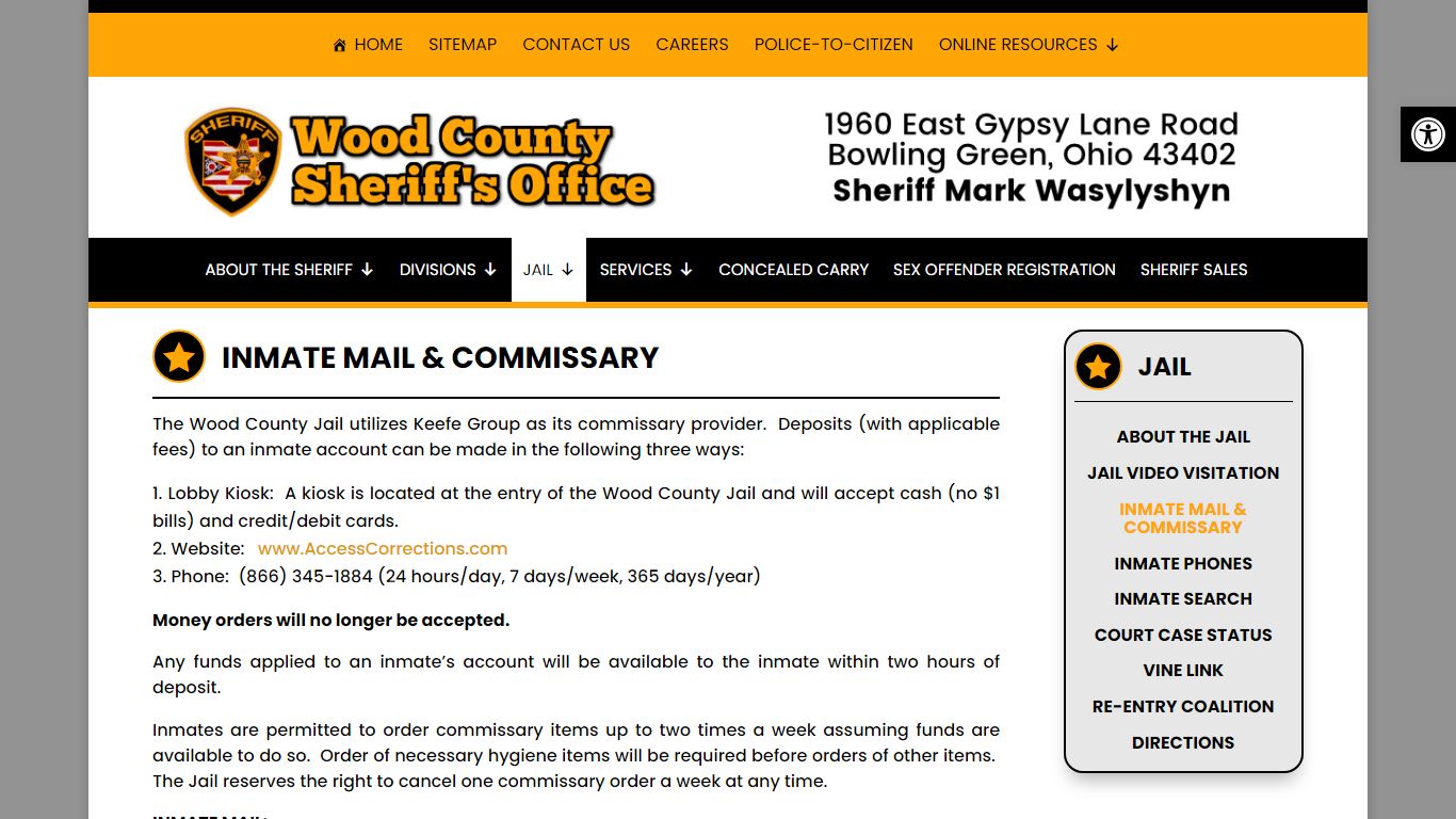 INMATE MAIL & COMMISSARY - Wood County Sheriff