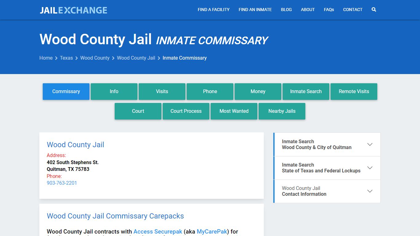 Inmate Commissary, Care Packs - Wood County Jail, TX
