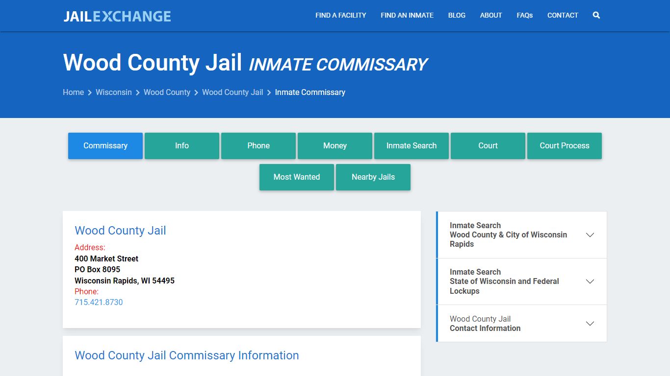 Inmate Commissary, Care Packs - Wood County Jail, WI