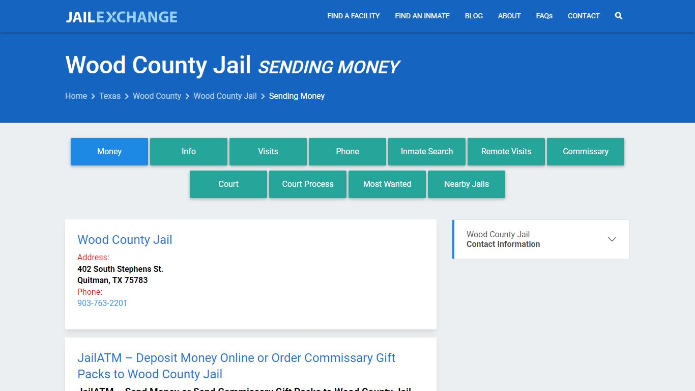 Send Money to Inmate - Wood County Jail, TX - Jail Exchange